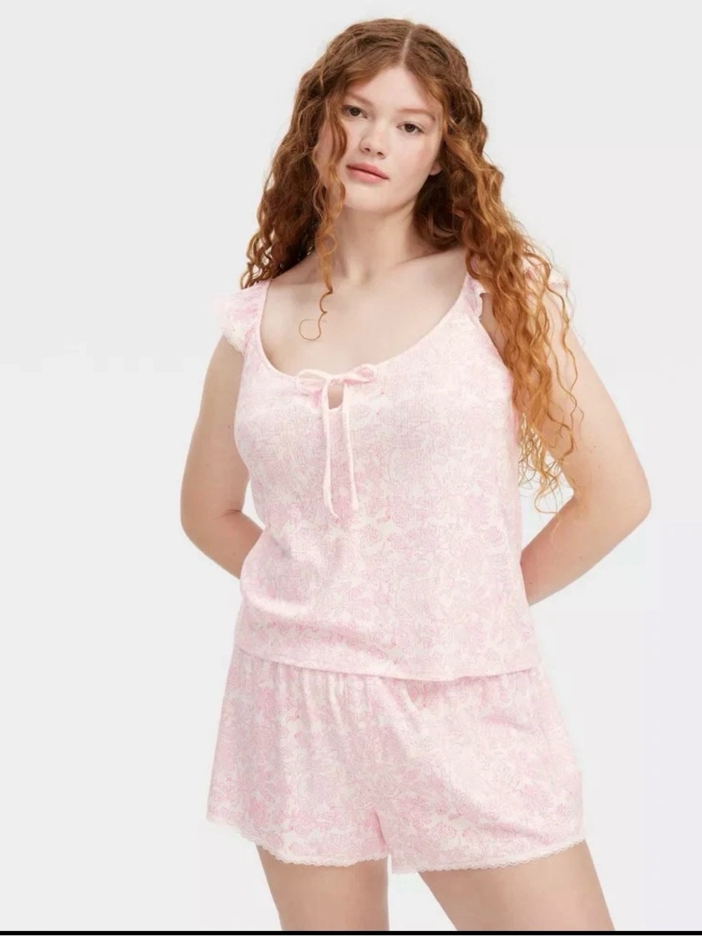 ROLLER RABBIT Women SketchFloral Pointelle Tank Top & Shorts Pajama Set Pink -